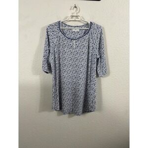 Karen Neuburger Sleep Shirt Womens Medium Blue White Floral Henley Nightshirt